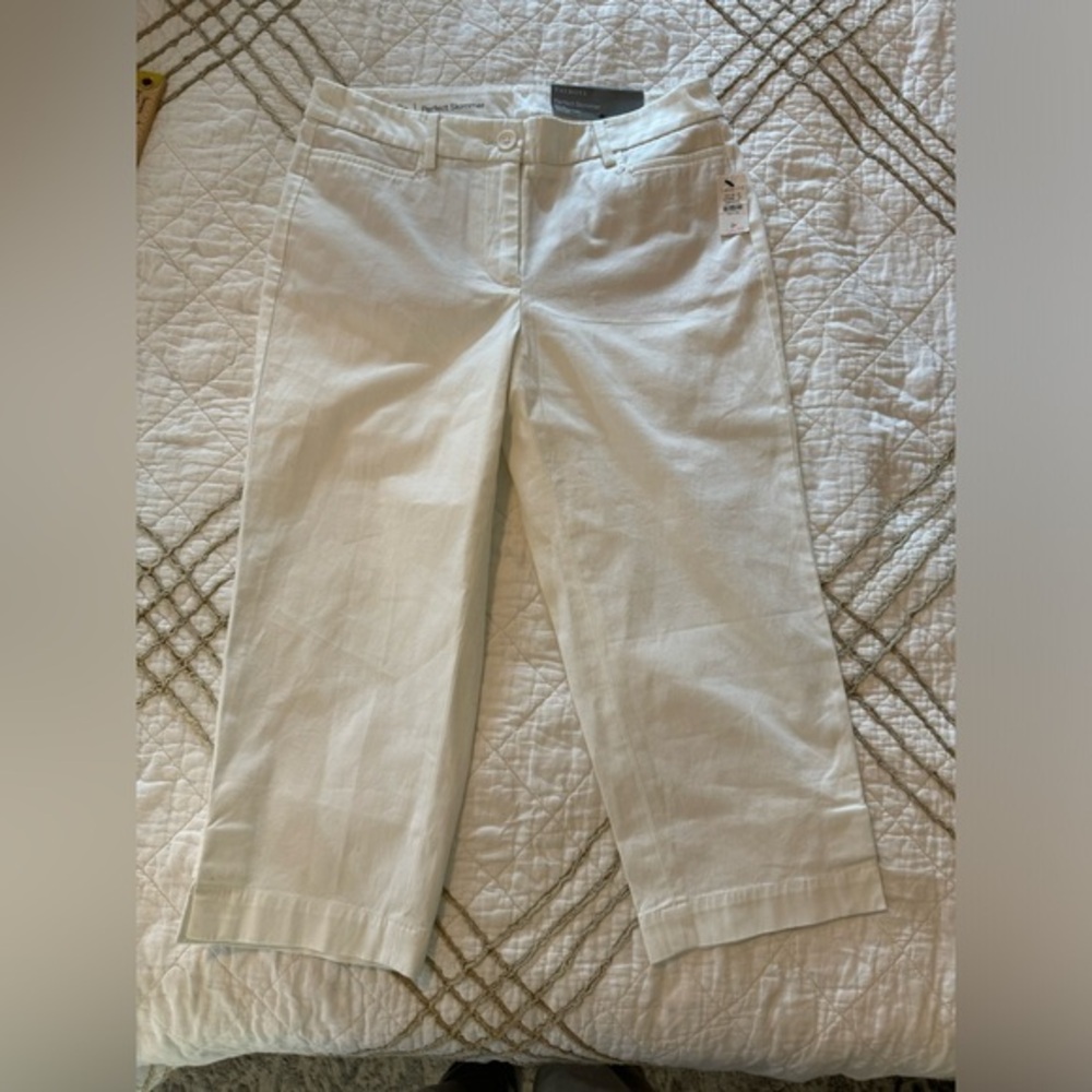 Talbots Womens Pants 2p White Pockets The Perfect‎ Skimmer Pedal Pusher Length